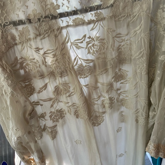 Johnny Was Cream Floral Embroidered Sheer Kimono - Picture 3 of 7